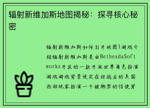 辐射新维加斯地图揭秘：探寻核心秘密